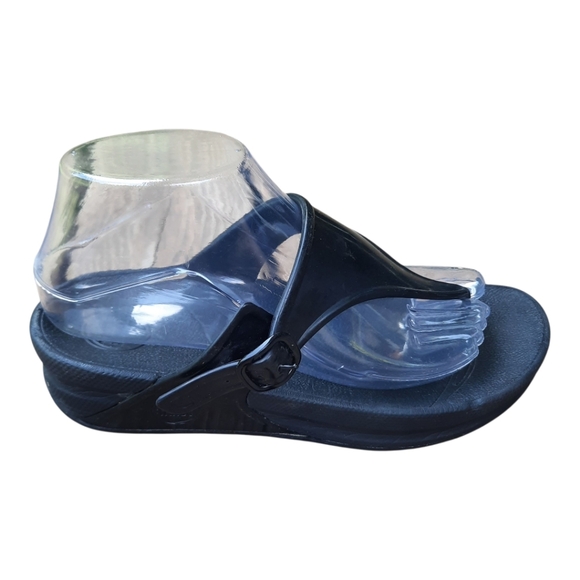 Fitflop Super Jelly Black Shiny Orthopedic Wedge Flip Flops 403-090 Size 8 - Picture 1 of 15